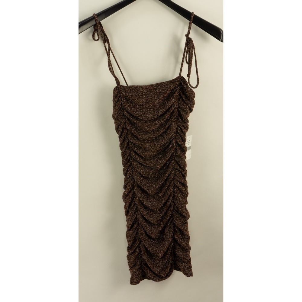 New Jump Apparel Juniors' M Glitter Ruched Metallic Mini Bodycon Dress Copper